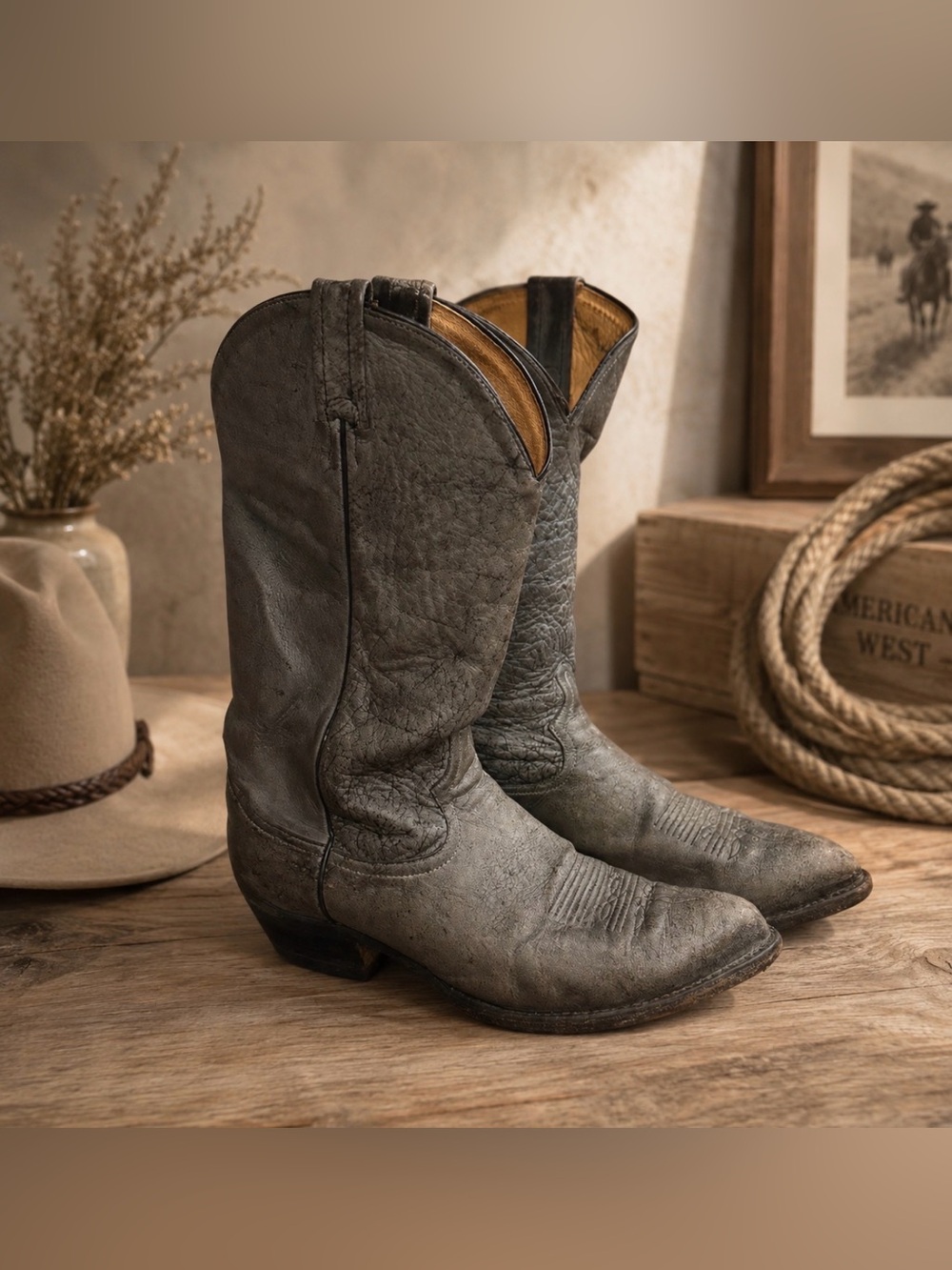 Tony Lama gray Leather Cowboy Boots 6431 size 10.5